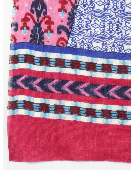 Women pure wool stole printed design skyblue